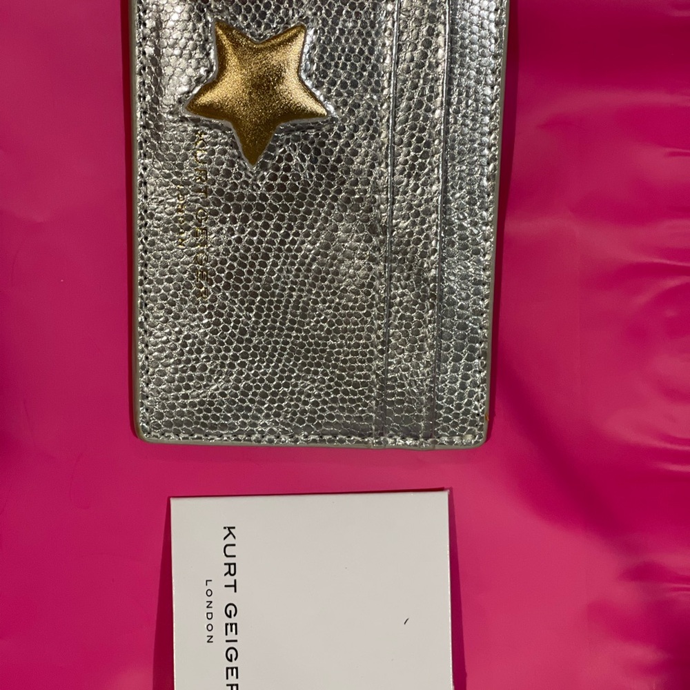 Kurt Geiger Metallic Silver Card Holder with Gold Star - Picture 3 of 3